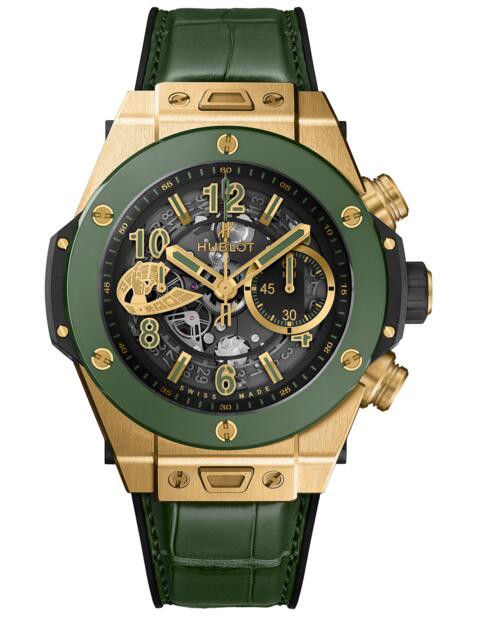 Replica Hublot Big Bang Unico 411.VG.1189.LR.WBC19 Chronograph WBC Yellow Gold Green Ceramic watch